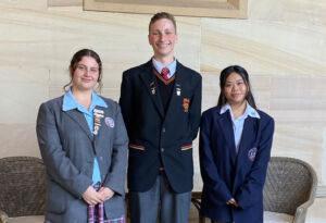 Sydney Catholic Schools' 2023 NSW Youth Community Service Award recipients Asteer Salem, Archie Kingham, and Erica Chau.