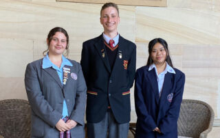 Sydney Catholic Schools' 2023 NSW Youth Community Service Award recipients Asteer Salem, Archie Kingham, and Erica Chau.